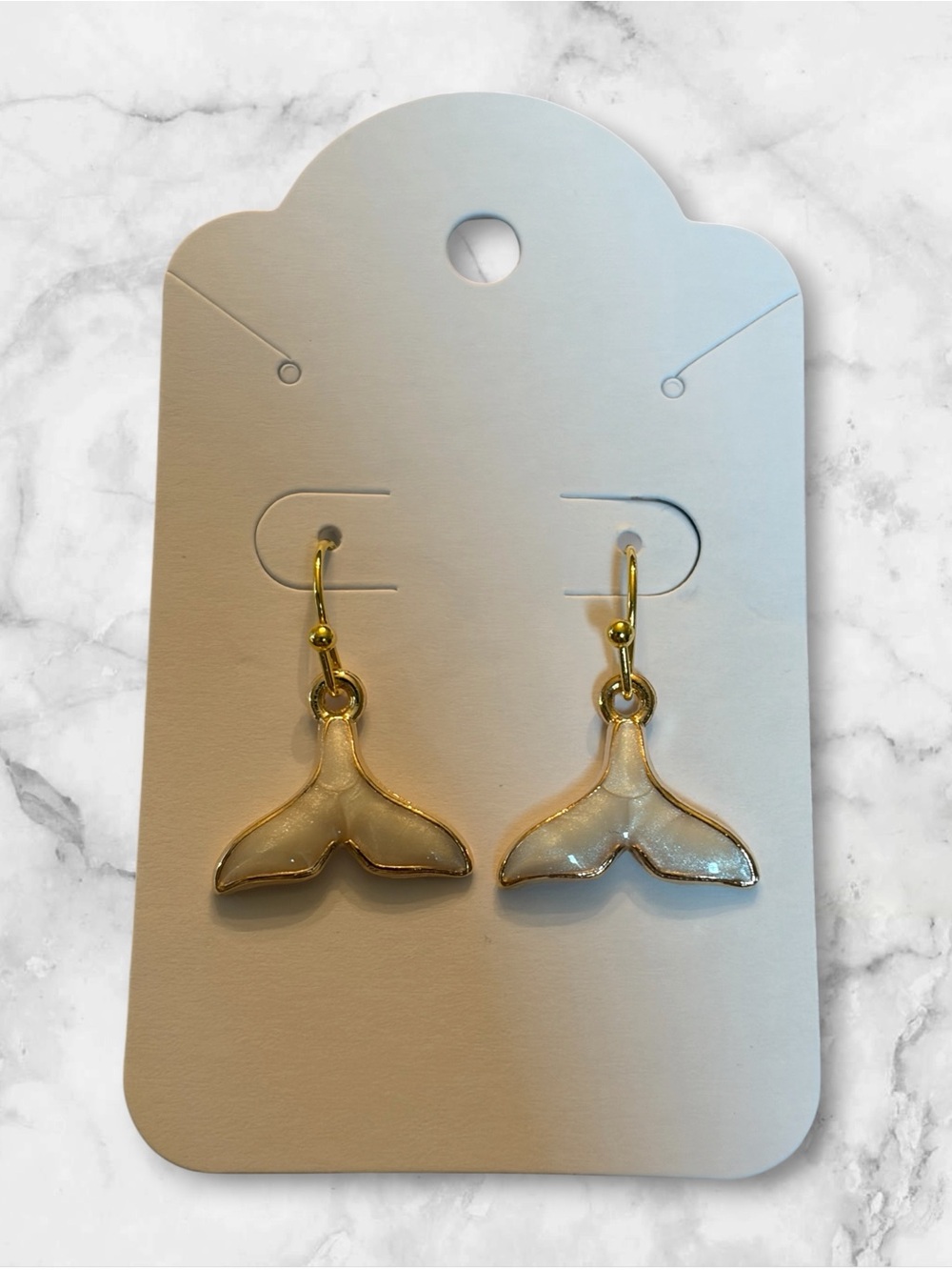 Gold Trim White Mermaid Tail Dangle Earrings